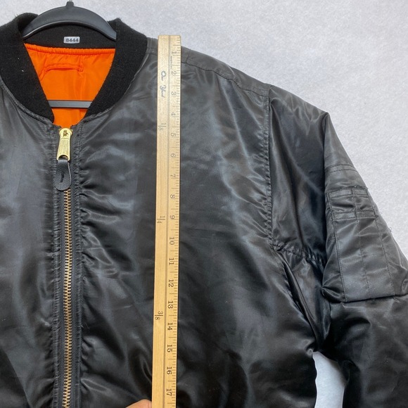 Arctic Pole Flight MA-1 Bomber Jacket Mens Size Large Black Orange Reversible - Picture 2 of 11